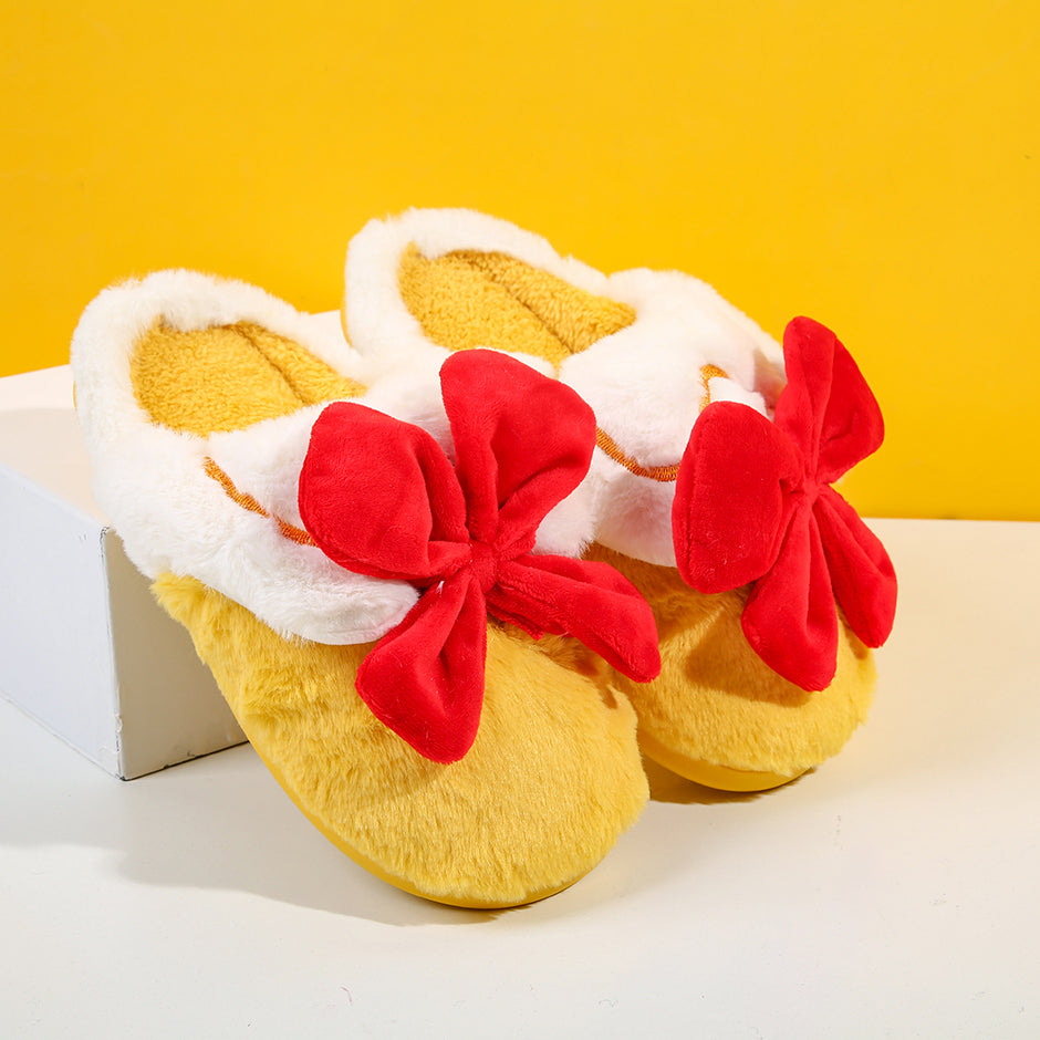 Ciabatte da donna in cotone con fiocco in stile francese e punta rivestita - giallo limone 36-37