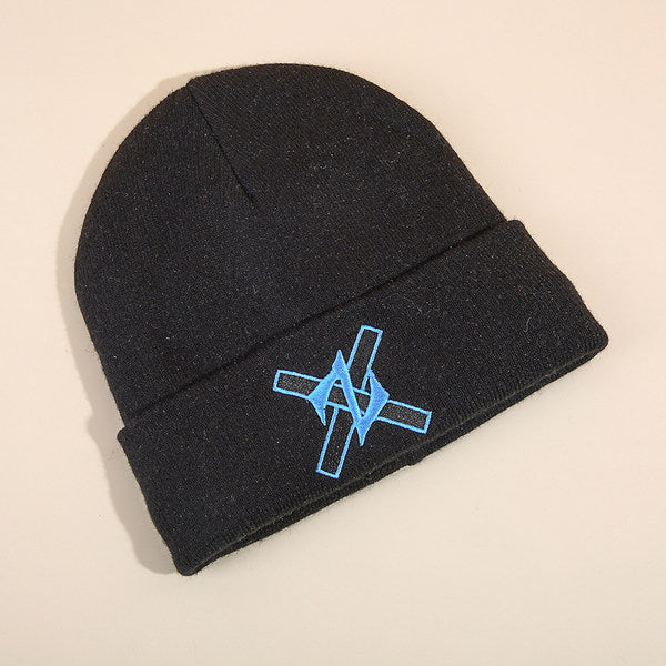 Cappello lavorato a maglia ispessito con lettere alla moda - nero