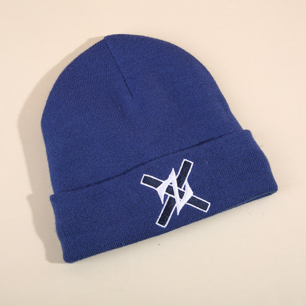 Cappello lavorato a maglia ispessito con lettere alla moda - blu