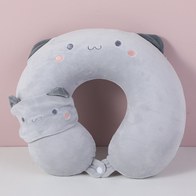 Cuscino cervicale con mascherina per gli occhi a forma di cartone animato - grigio