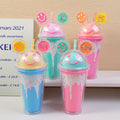 Bicchiere di plastica con cannuccia a forma di faccina sorridente - 450 ml