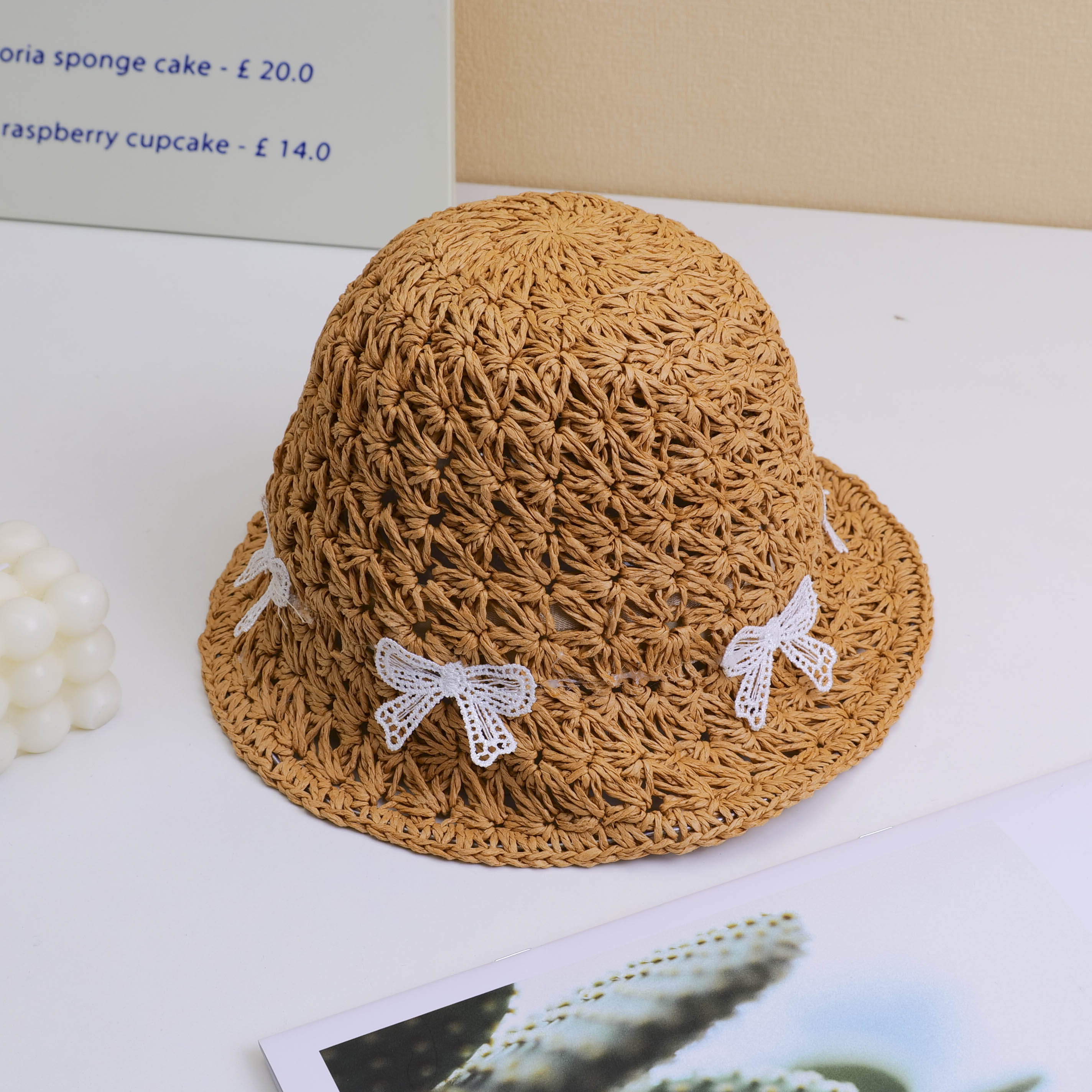 Cappello di paglia per bambini con fiocco