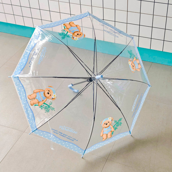 Ombrello dritto serie TEDDY ISLAND - Pois blu