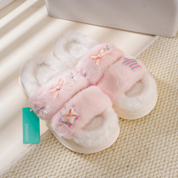 Ciabatte da donna in cotone con fiocco e punta aperta, rosa, 38-39