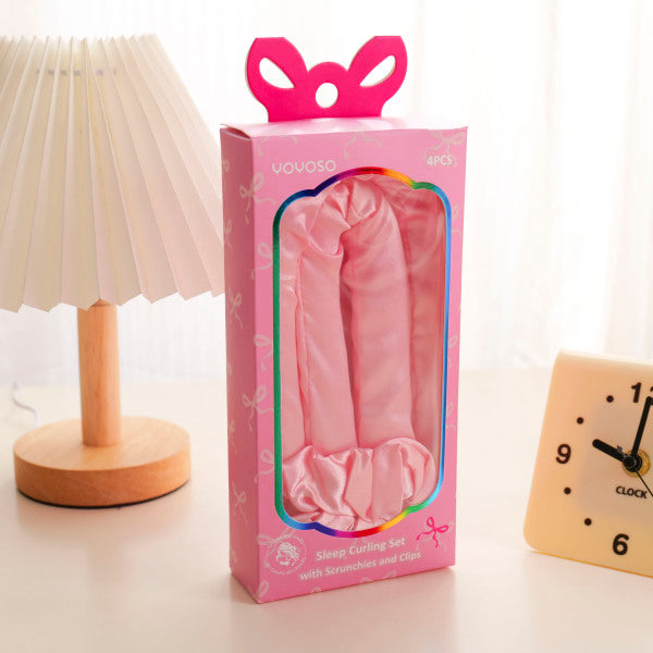 Serie Bowknot - Set da 4 pezzi per arricciare i capelli durante la notte, con elastici e fermagli