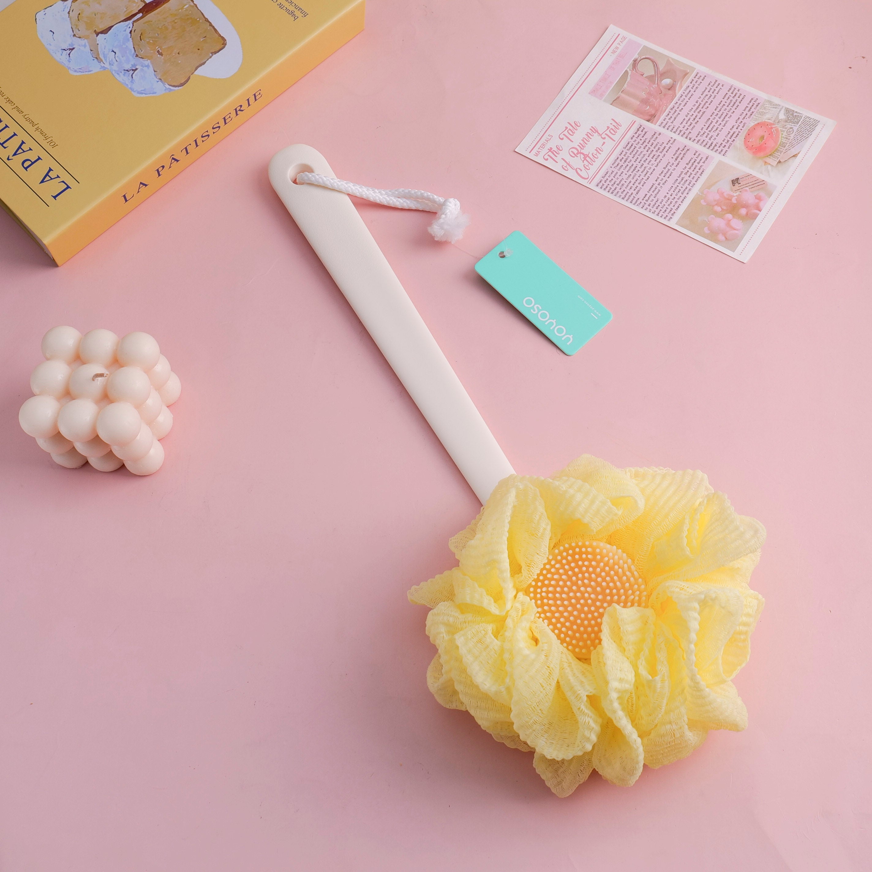 Spugna da bagno con manico in plastica a forma di girasole