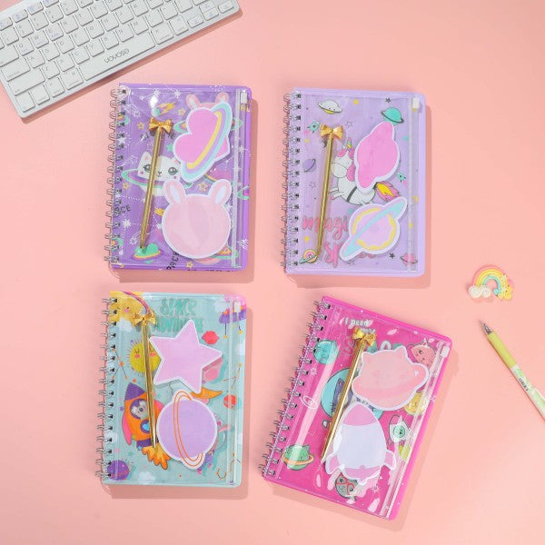 Note adesive fantasiose A5, quaderno a spirale + penna - pagine a righe, 80 pezzi