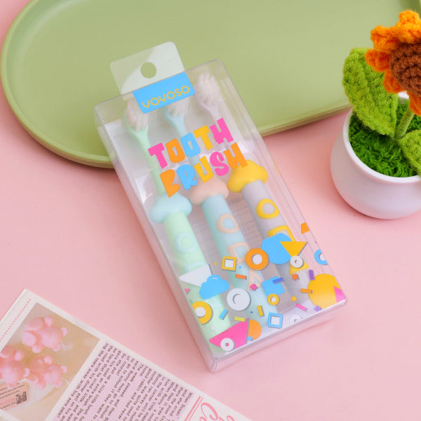 Spazzolino da denti per bambini con setole morbide, forma geometrica morbida e nuvolosa, confezione da 3