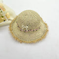 Cappello di paglia per bambini con perla - beige