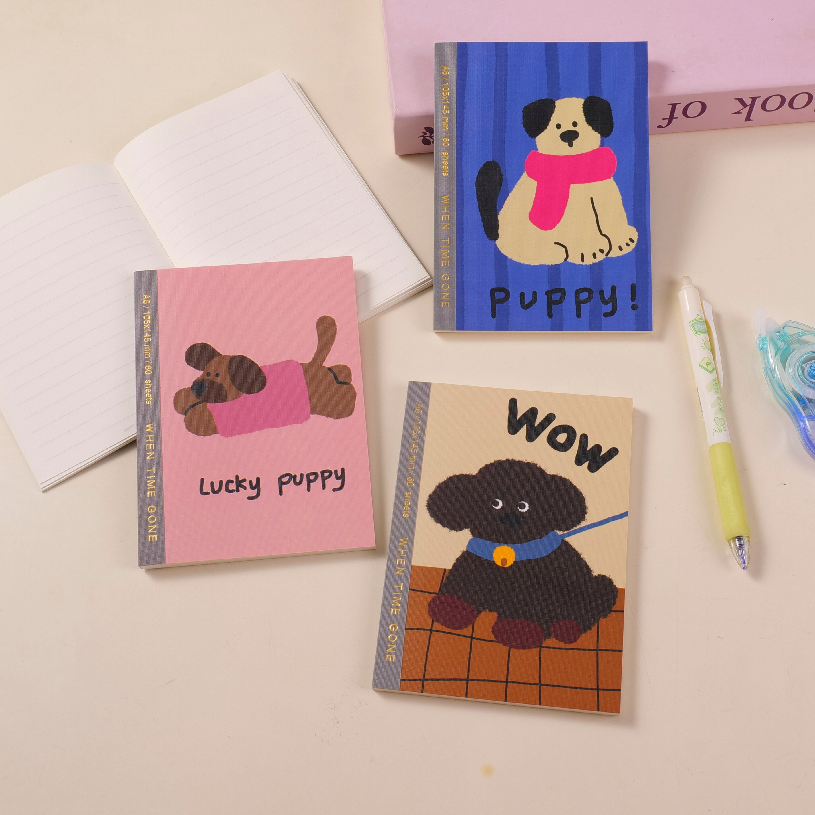Quaderno A6 con rilegatura a colla e simpatici animali domestici - Pagine a righe, 60 pezzi