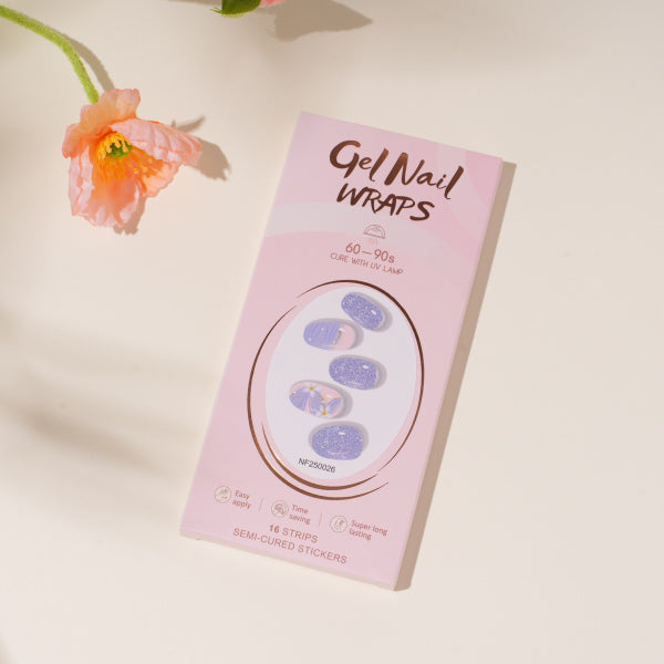 Adesivi per unghie in gel con glitter floreali e motivo blu (necessaria lampada UV)
